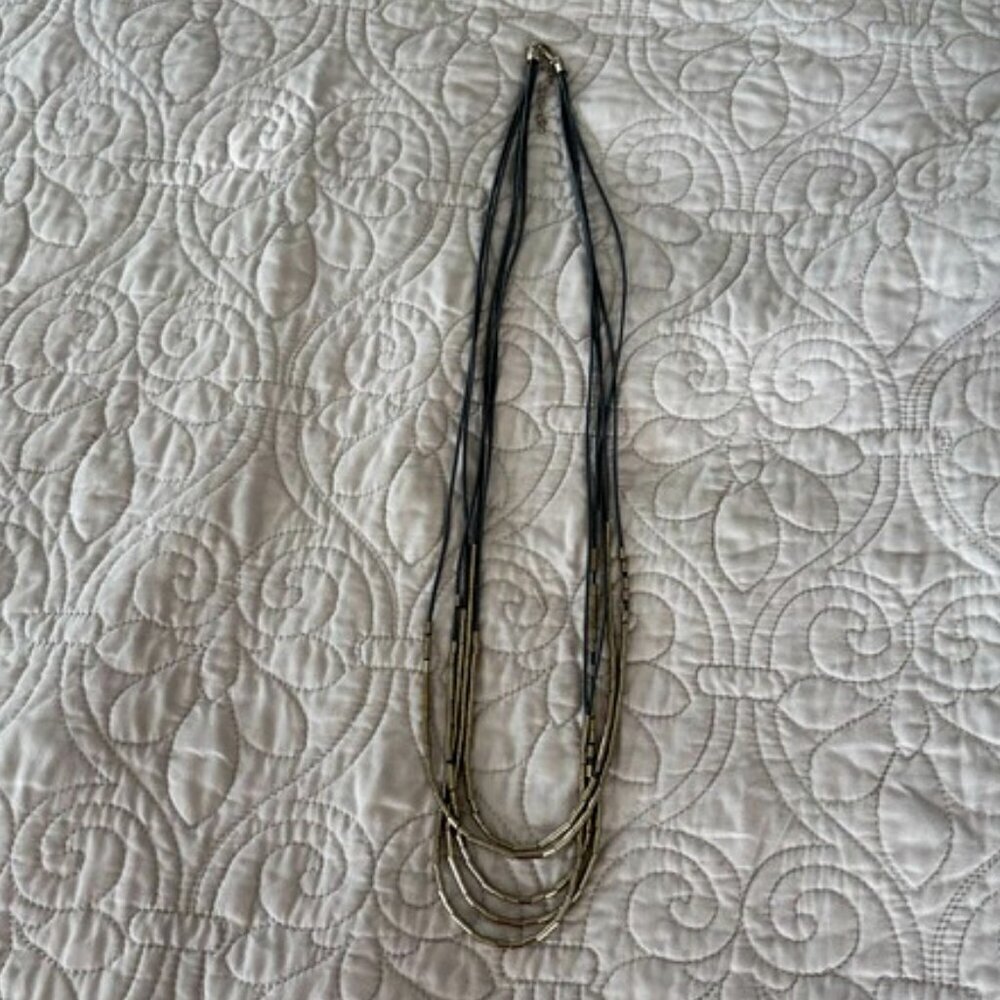 Elegant 5 Strand Gray and Silver 17-inch Silicone Cord Necklace - Picture 5 of 14